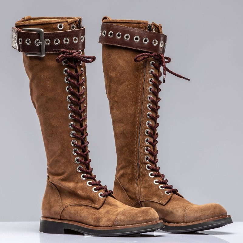 alberto fasciani alps tall lace up boot w buckle in cognac suede ladies european boots axels vail 39769314001130