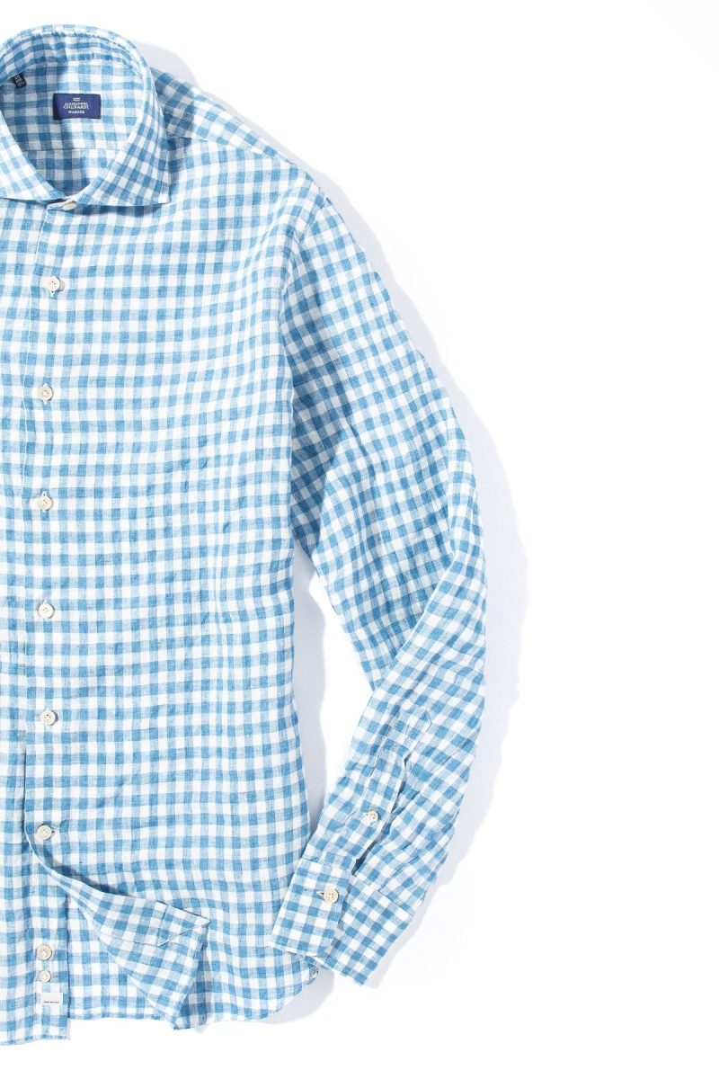 alessandro gherardi davyd washed linen check in blue mens shirts axels vail 39255922868458