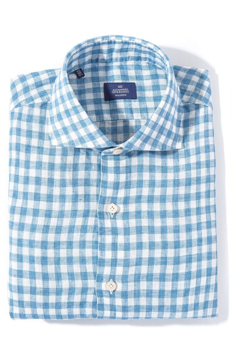 alessandro gherardi davyd washed linen check in blue mens shirts axels vail 39255922966762