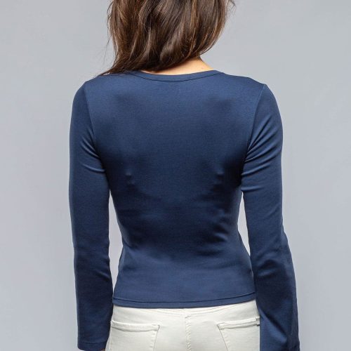 amina rubinacci alisa ribbed crew neck top in navy ladies tops axels vail 39769270223082