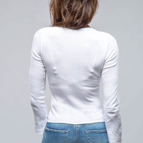 amina rubinacci alisa ribbed crew neck top in white ladies tops axels vail 39769278480618