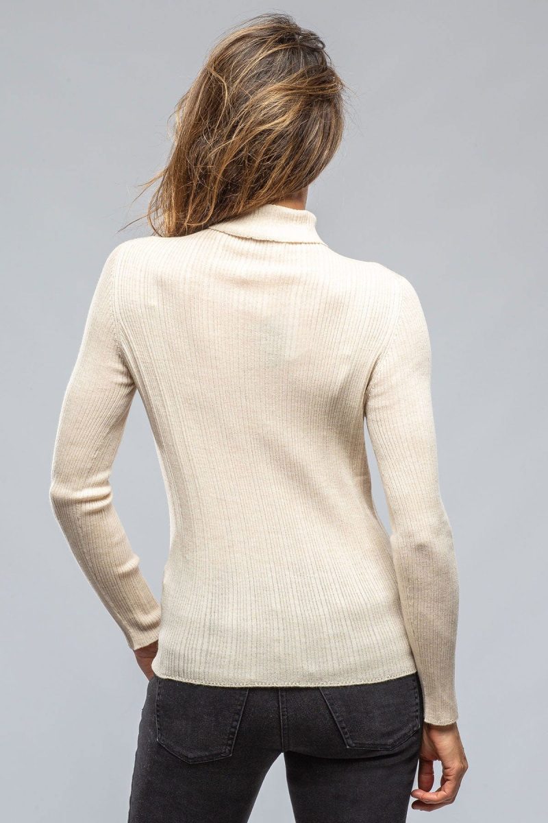 amina rubinacci celia ribbed t neck top in beige ladies sweaters axels vail 39402739335402