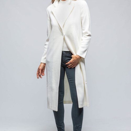 amina rubinacci colomba long knit duster in white ladies sweaters axels vail 39301465702634