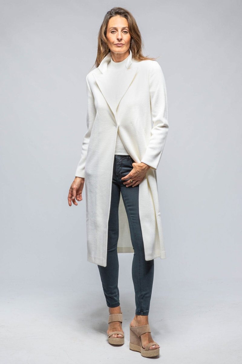 amina rubinacci colomba long knit duster in white ladies sweaters axels vail 39301465702634