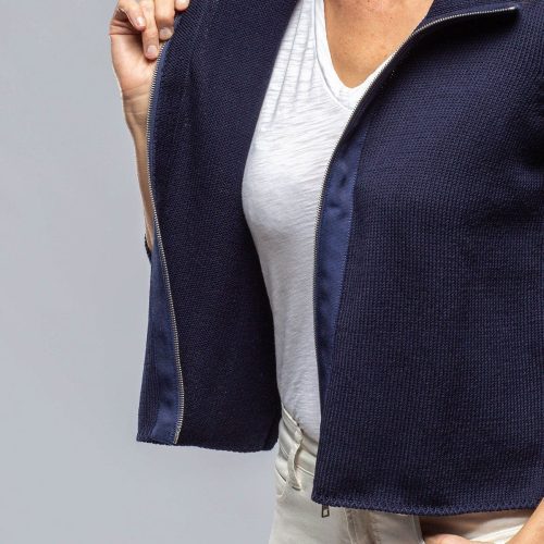 amina rubinacci crete zip sweater in navy ladies sweaters axels vail 39769283952874