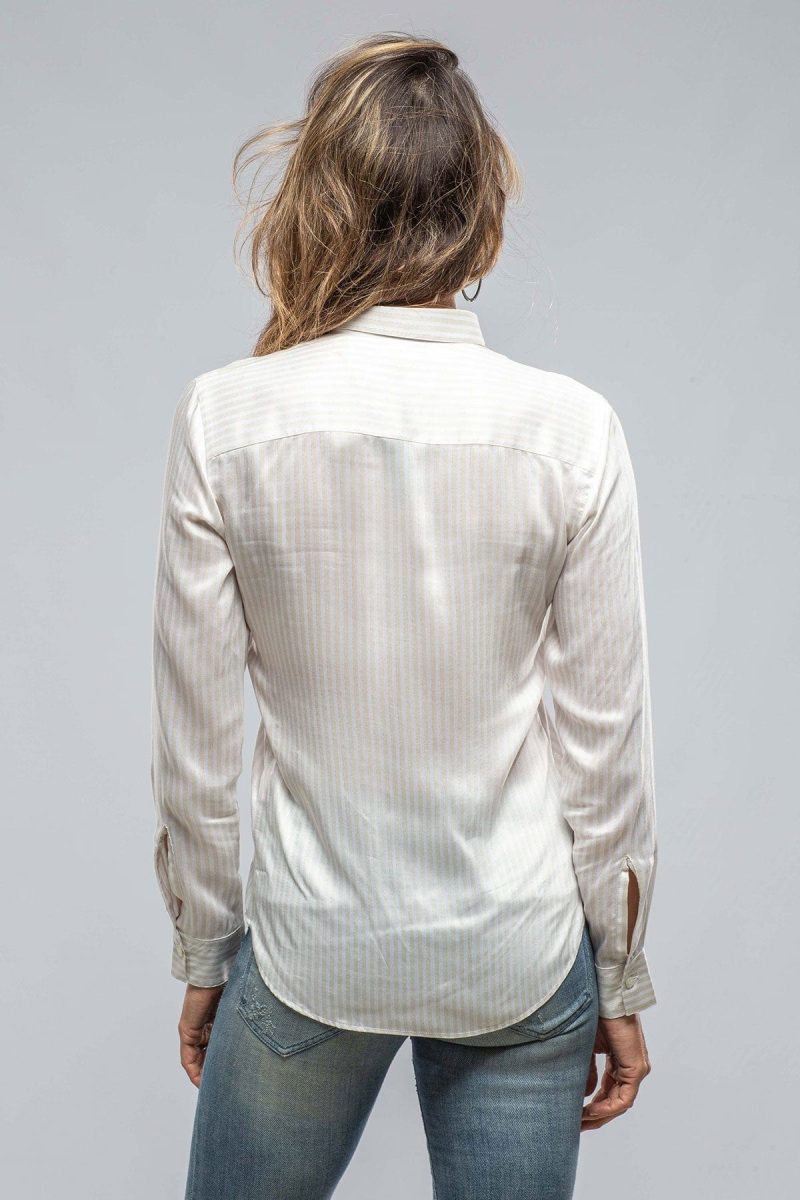 amina rubinacci diana ruffle front stripe shirt in beige white ladies blouses axels vail 37629463396586