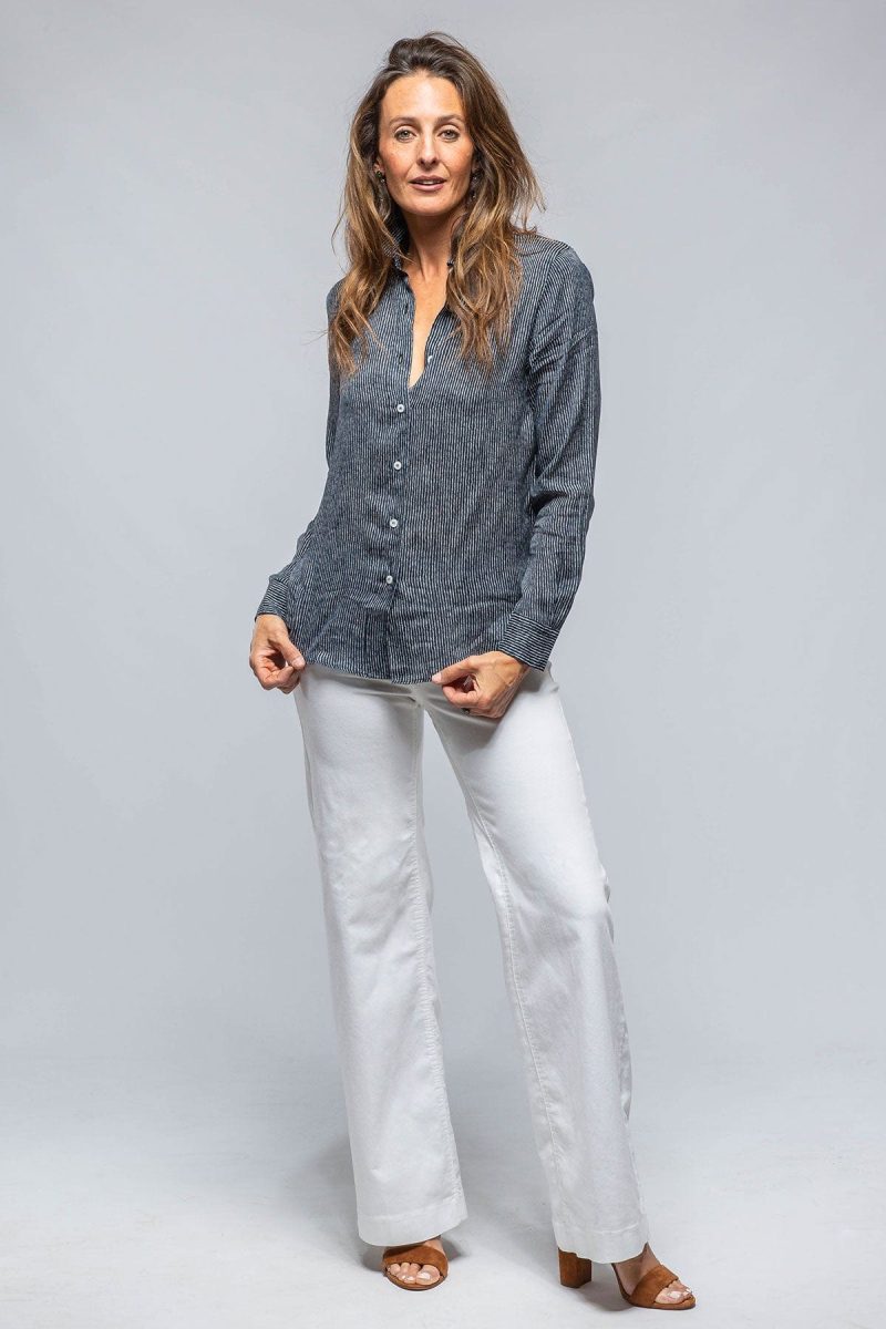 amina rubinacci dolce thin stripe silk blouse in navy white ladies blouses axels vail 39301466718442