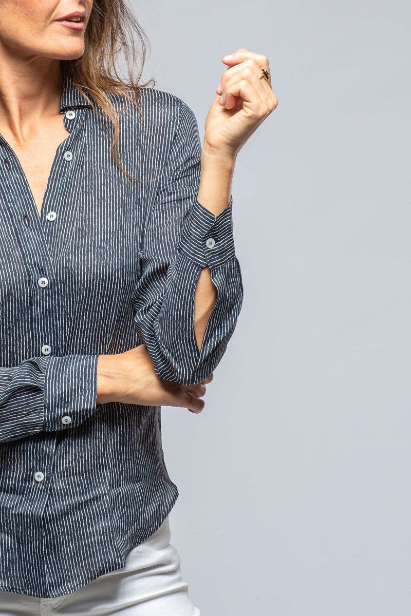 amina rubinacci dolce thin stripe silk blouse in navy white ladies blouses axels vail 39301466915050