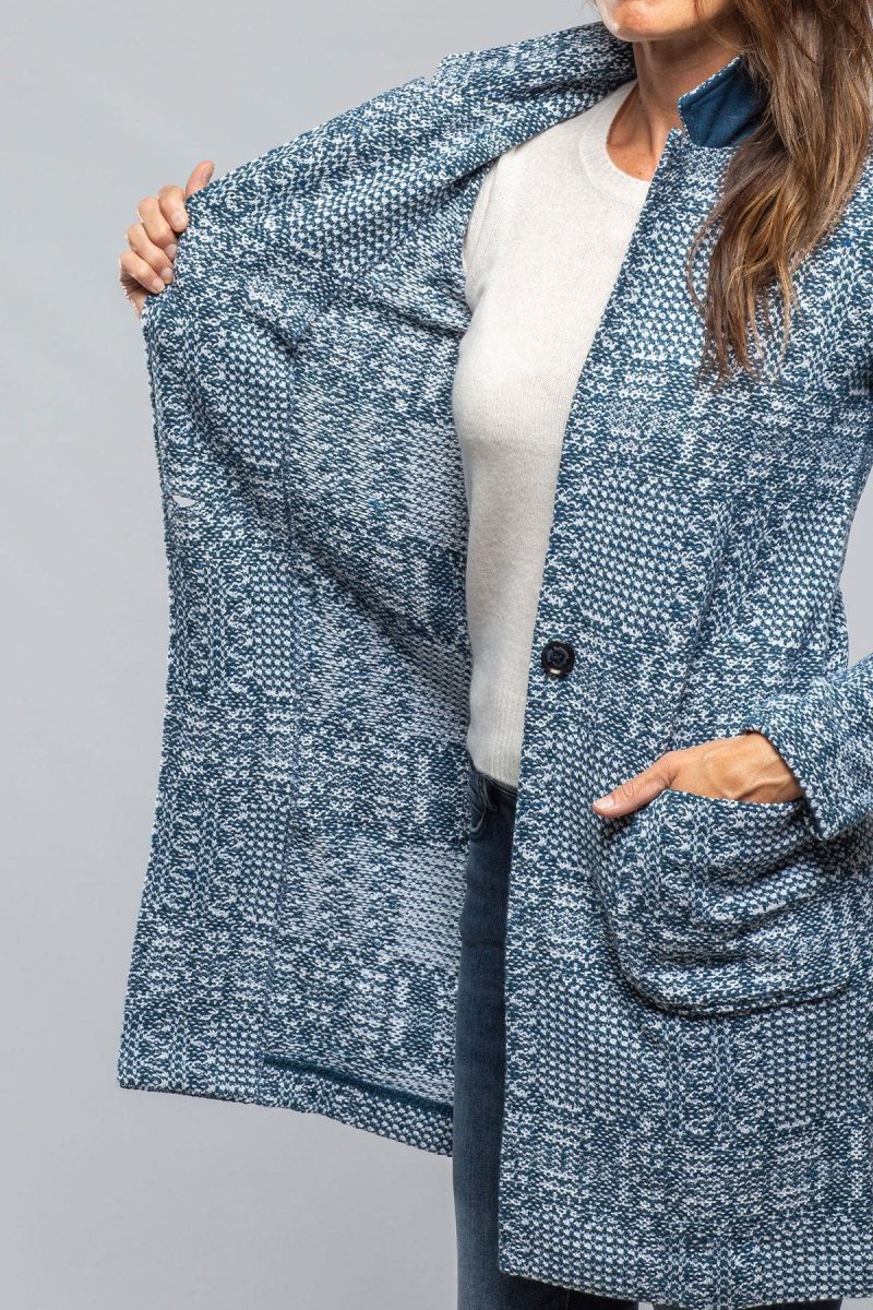 amina rubinacci elena long patchwork coat cardigan in blue white ladies tailored jackets axels vail 40243407651050