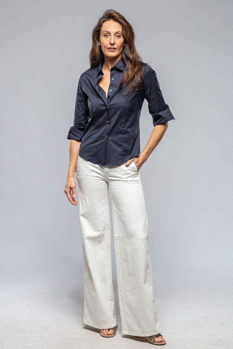 amina rubinacci giornata cotton stretch shirt in navy ladies blouses axels vail 39869063495914