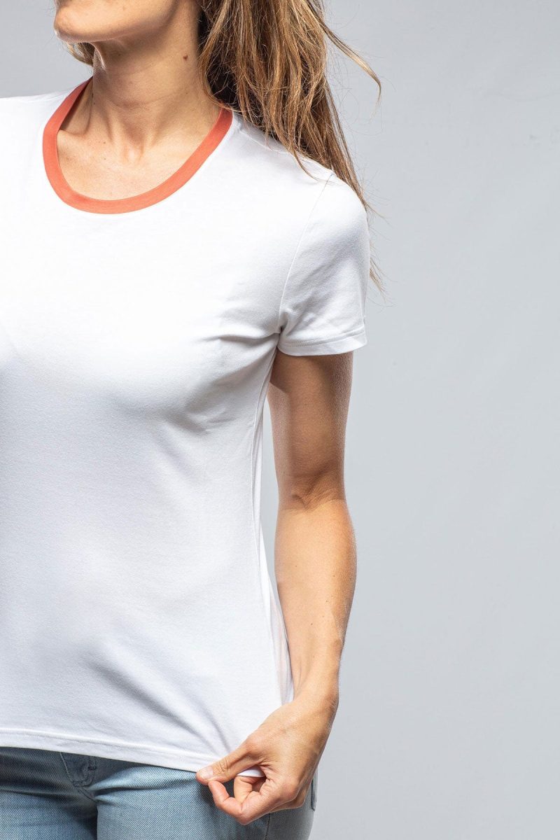 amina rubinacci livia banded neck tee in white cinnamon ladies tops axels vail 37405664870634