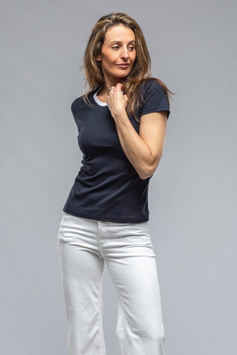 amina rubinacci livia banded neck tee in white navy ladies tops axels vail 37405850960106