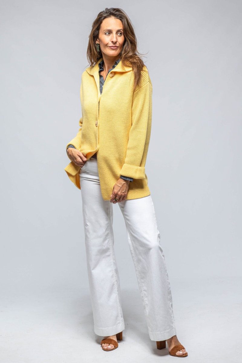 amina rubinacci nina long cashmere ribbed cardigan in butter yellow ladies sweaters axels vail 39301538644202