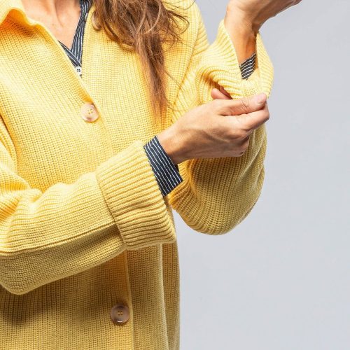 amina rubinacci nina long cashmere ribbed cardigan in butter yellow ladies sweaters axels vail 39301539070186