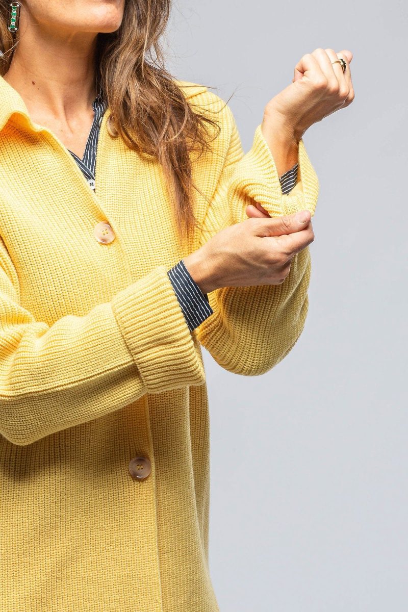 amina rubinacci nina long cashmere ribbed cardigan in butter yellow ladies sweaters axels vail 39301539070186