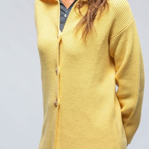 amina rubinacci nina long cashmere ribbed cardigan in butter yellow ladies sweaters axels vail 39301539102954