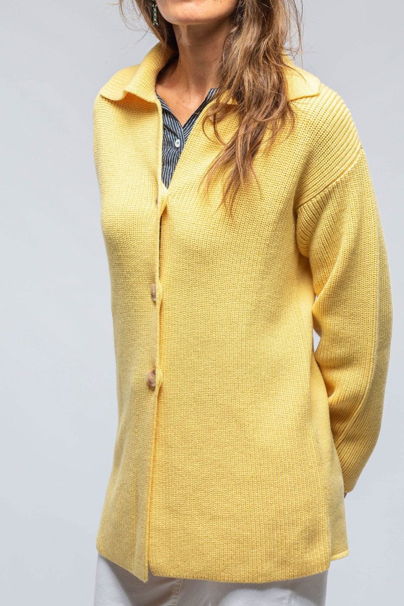 amina rubinacci nina long cashmere ribbed cardigan in butter yellow ladies sweaters axels vail 39301539102954