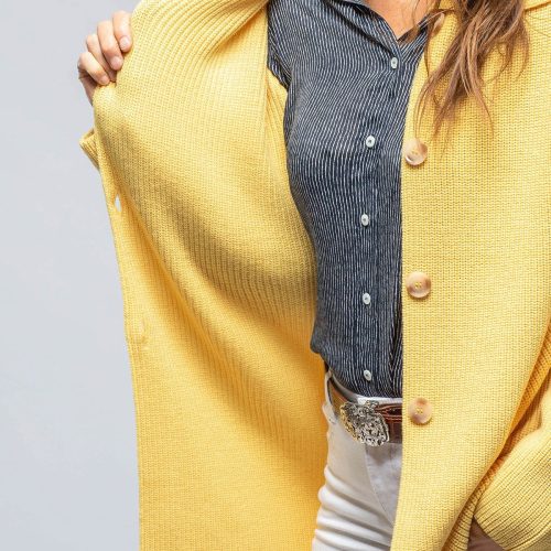 amina rubinacci nina long cashmere ribbed cardigan in butter yellow ladies sweaters axels vail 39301539135722