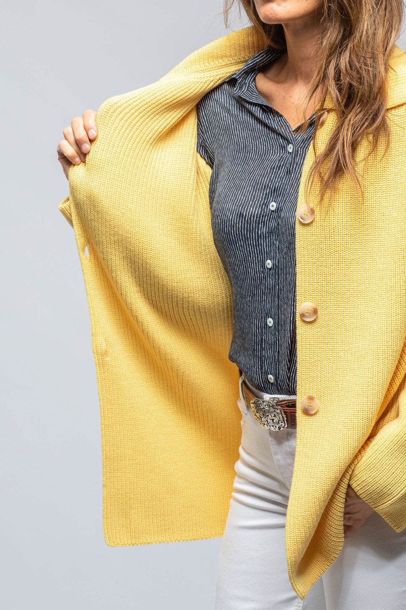 amina rubinacci nina long cashmere ribbed cardigan in butter yellow ladies sweaters axels vail 39301539135722