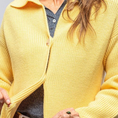 amina rubinacci nina long cashmere ribbed cardigan in butter yellow ladies sweaters axels vail 39301539201258