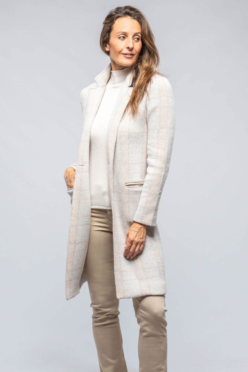 amina rubinacci paseo long coat in white nougat beige grey plaid ladies tailored jackets axels vail 39301549293802