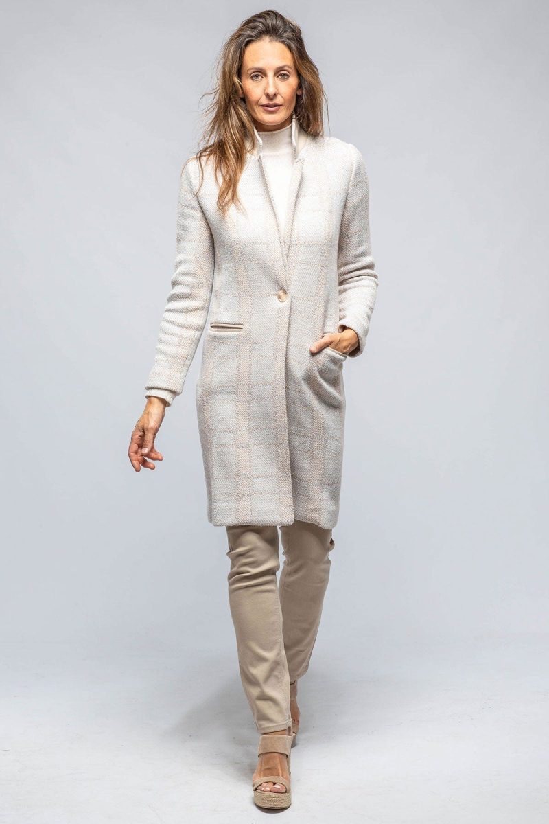 amina rubinacci paseo long coat in white nougat beige grey plaid ladies tailored jackets axels vail 39301549457642