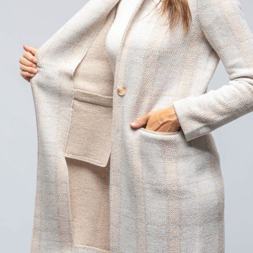 amina rubinacci paseo long coat in white nougat beige grey plaid ladies tailored jackets axels vail 39301549523178