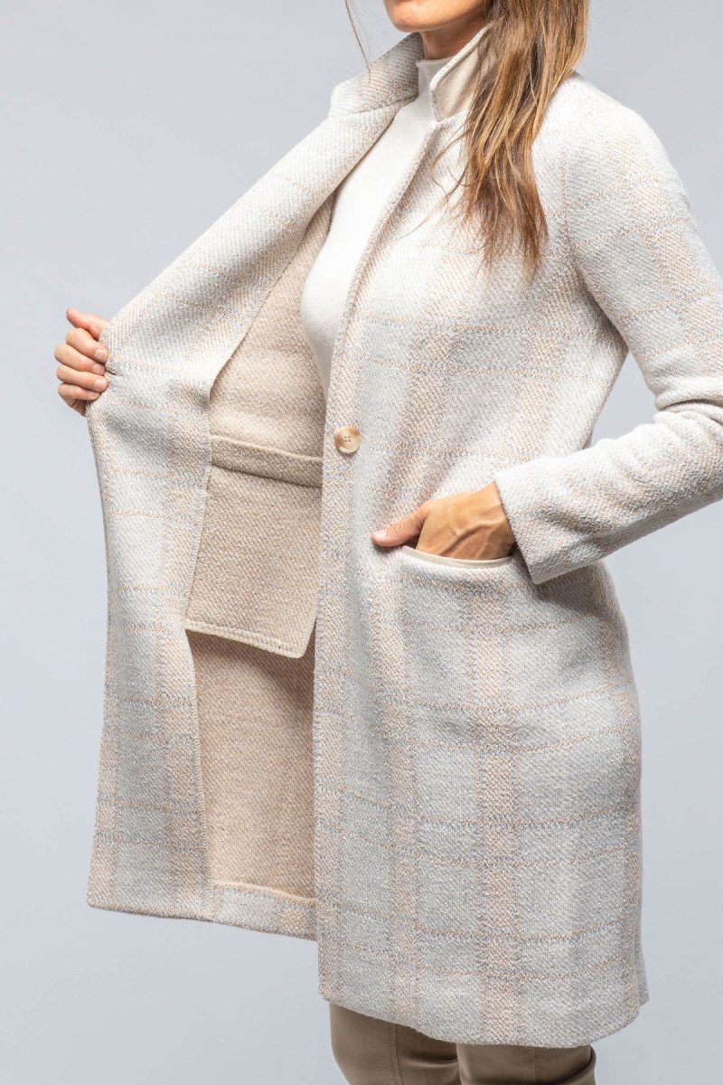 amina rubinacci paseo long coat in white nougat beige grey plaid ladies tailored jackets axels vail 39301549523178