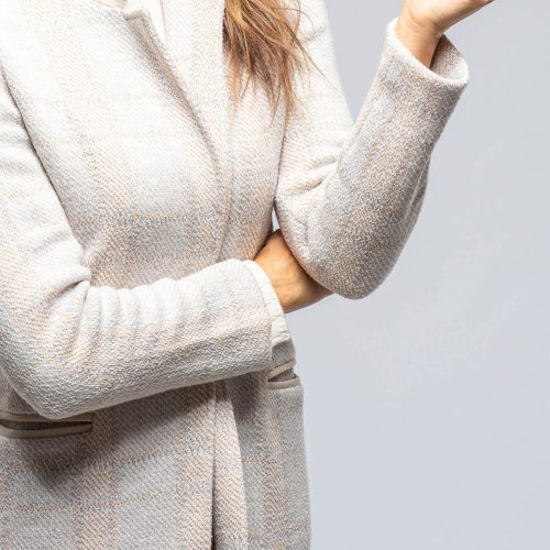 amina rubinacci paseo long coat in white nougat beige grey plaid ladies tailored jackets axels vail 39301549621482