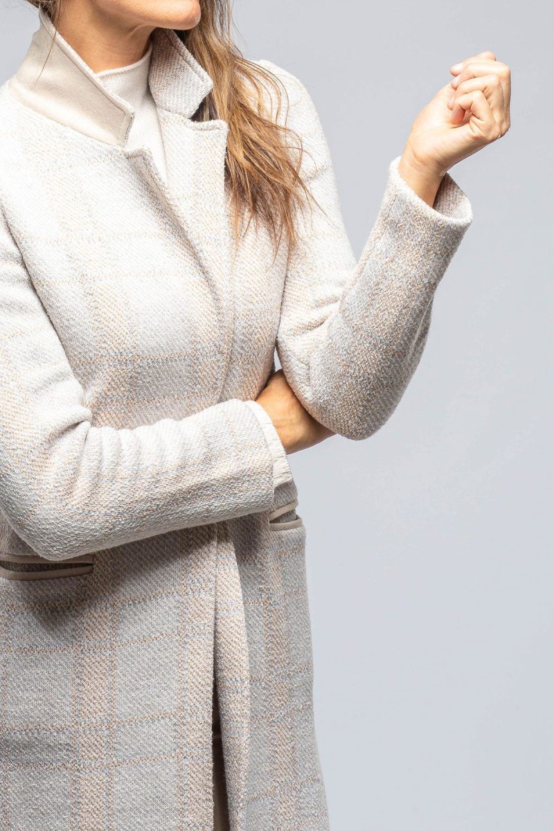 amina rubinacci paseo long coat in white nougat beige grey plaid ladies tailored jackets axels vail 39301549621482