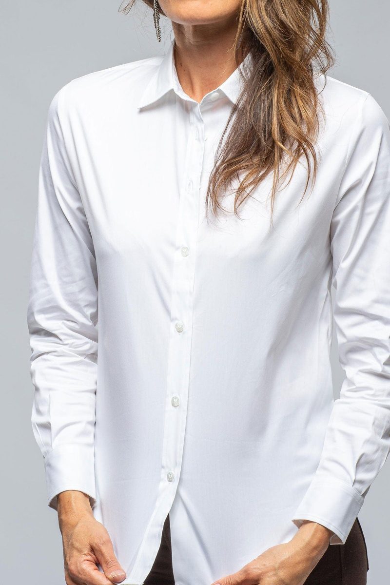 amina rubinacci sara stretch cotton white shirt in white ladies blouses axels vail 39366567035114