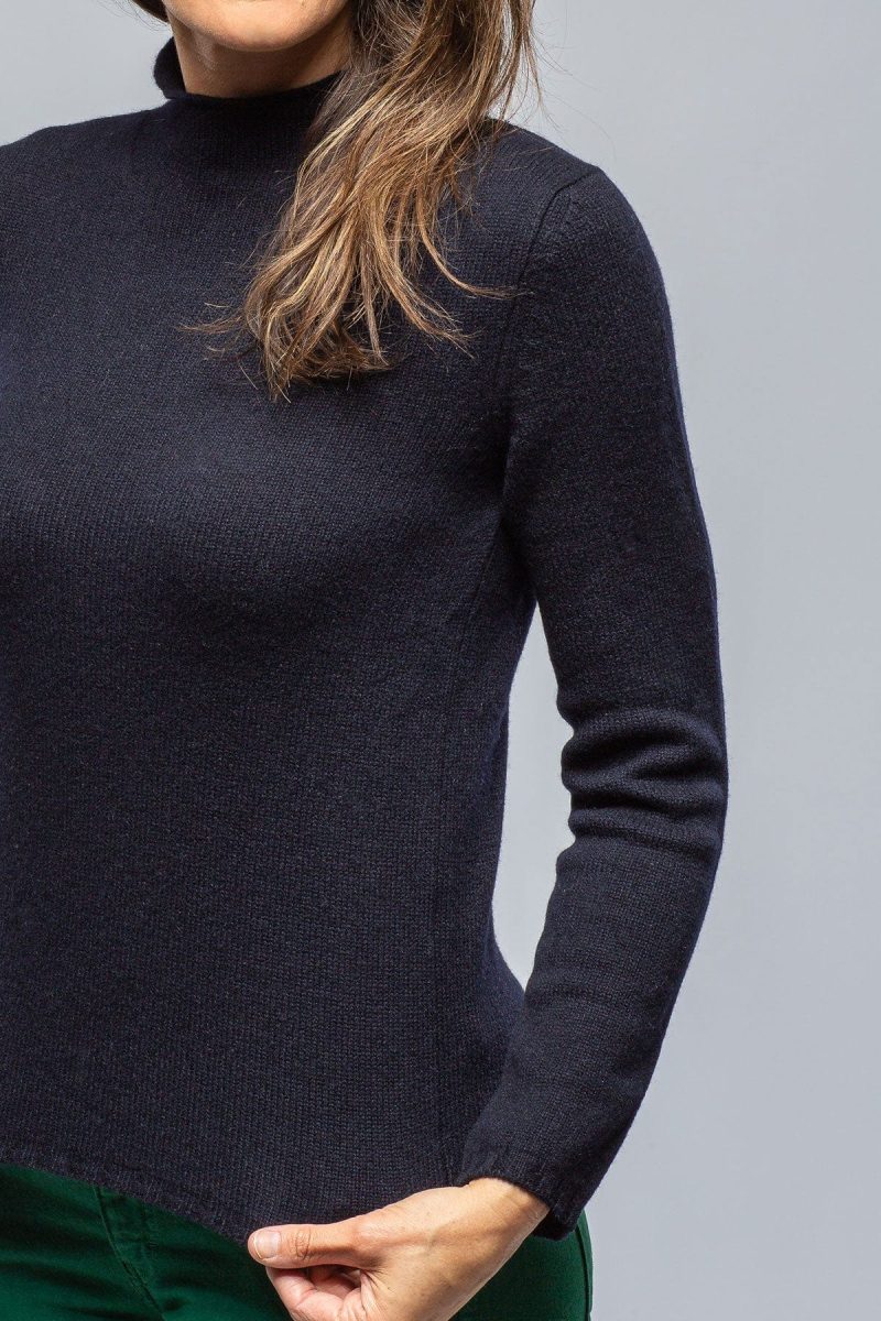 amina rubinacci tromba mock neck cashmere sweater in navy ladies sweaters axels vail 39523136798954