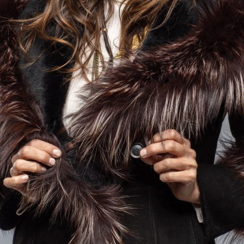 artico bigallo shearling in black w silver tipped fur trim ladies outerwear shearling axels vail 39889731977450