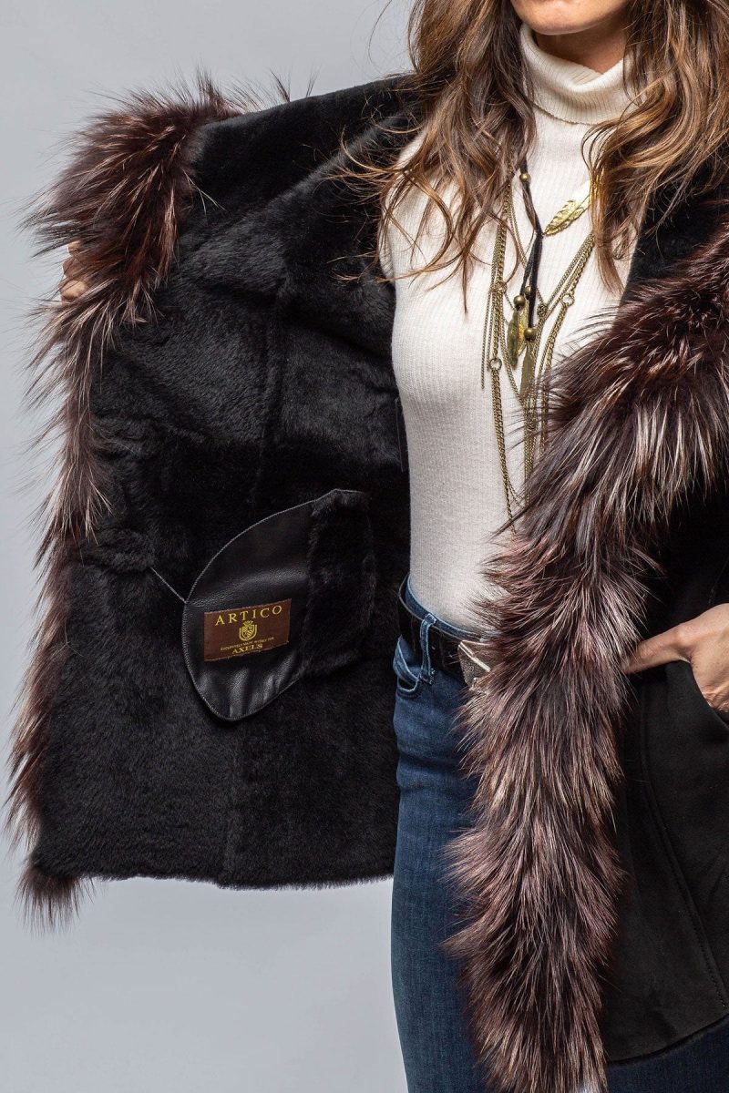 artico bigallo shearling in black w silver tipped fur trim ladies outerwear shearling axels vail 39889732042986