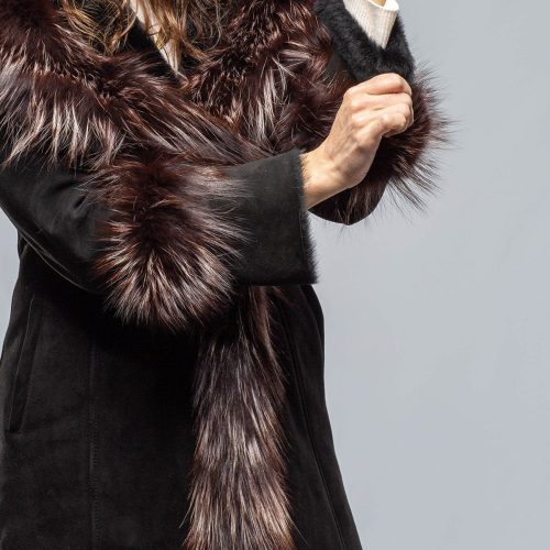 artico bigallo shearling in black w silver tipped fur trim ladies outerwear shearling axels vail 39889732075754