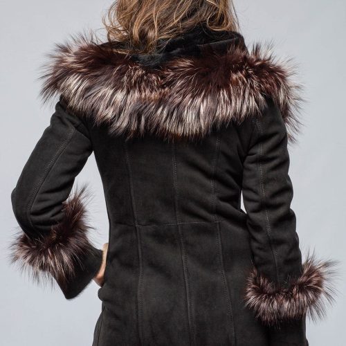 artico bigallo shearling in black w silver tipped fur trim ladies outerwear shearling axels vail 39889732141290