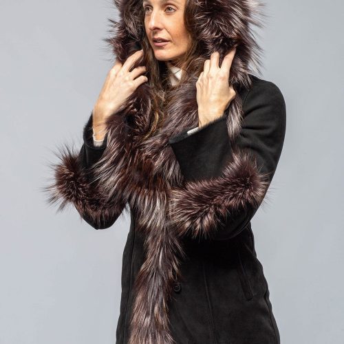 artico bigallo shearling in black w silver tipped fur trim ladies outerwear shearling axels vail 39889732174058