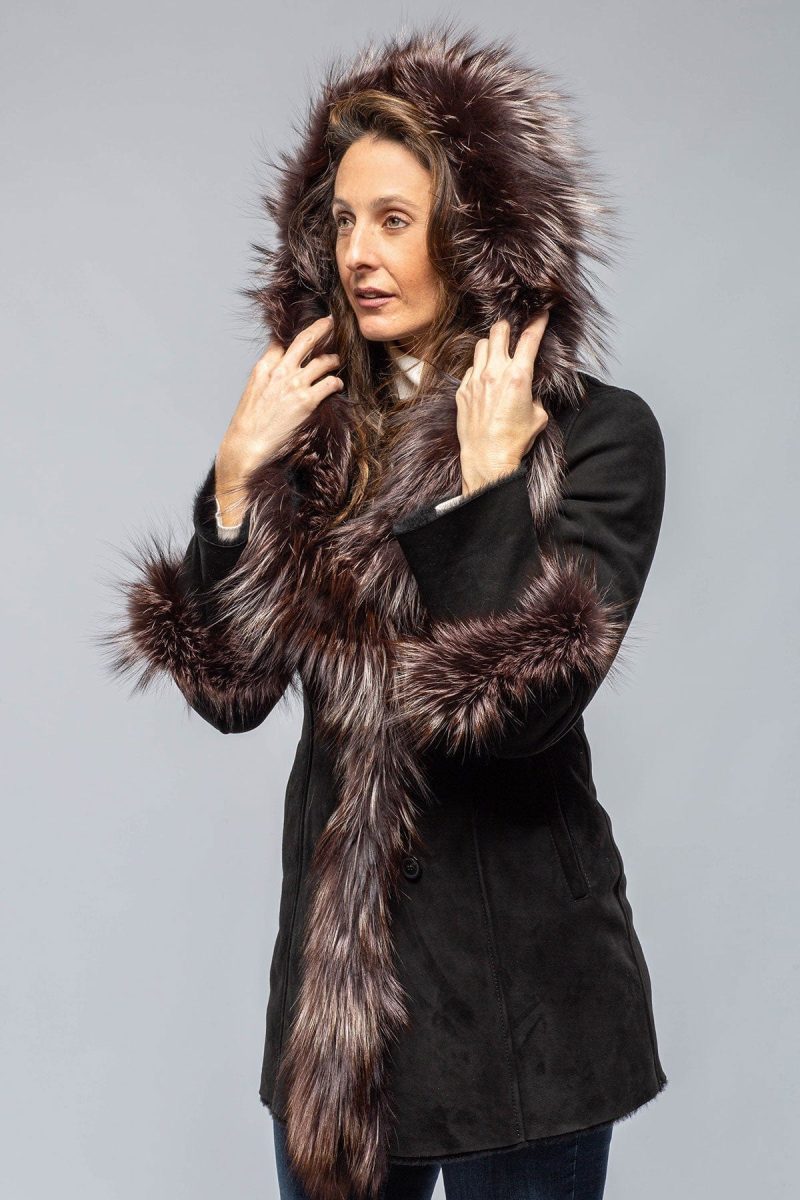 artico bigallo shearling in black w silver tipped fur trim ladies outerwear shearling axels vail 39889732174058