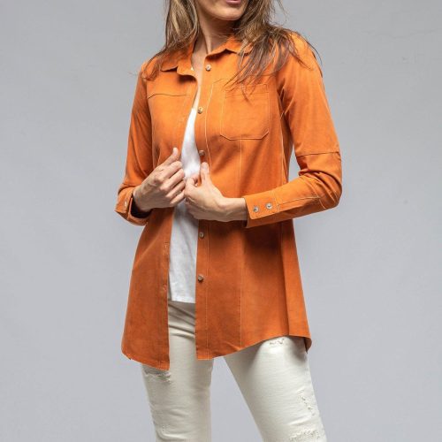 artico olivia long suede shirt w pleated back in rust ladies outerwear leather axels vail 37061536481514