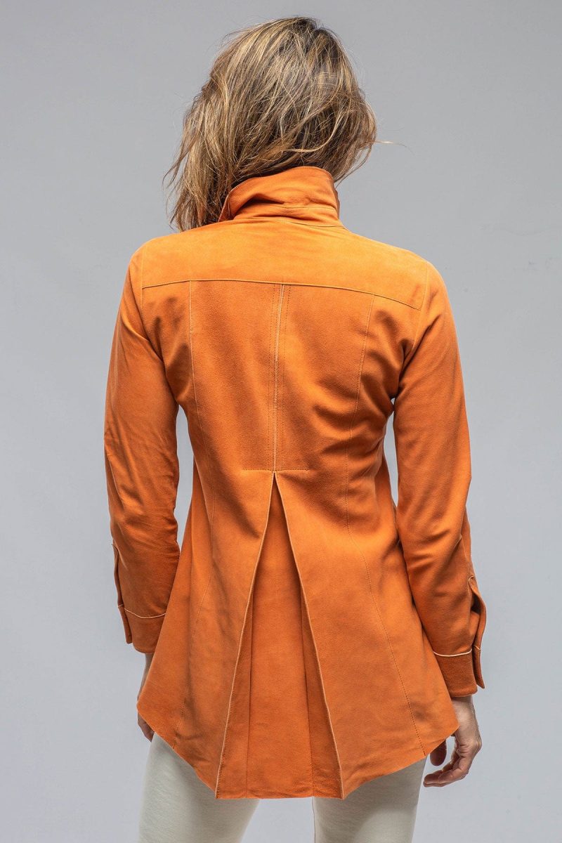 artico olivia long suede shirt w pleated back in rust ladies outerwear leather axels vail 37061536514282