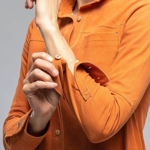 artico olivia long suede shirt w pleated back in rust ladies outerwear leather axels vail 37061536579818