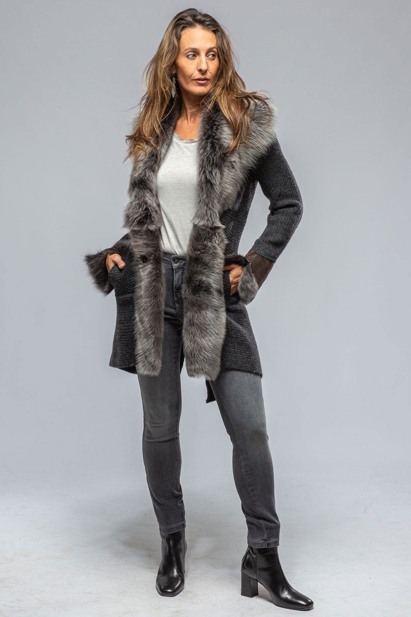 artico regina long sweater coat in anthracite ladies outerwear shearling axels vail 39387398701290