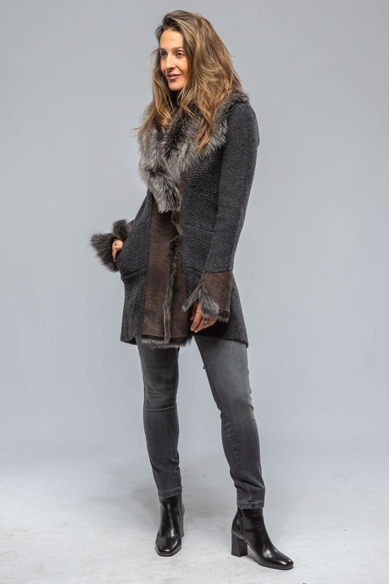 artico regina long sweater coat in anthracite ladies outerwear shearling axels vail 39387398832362