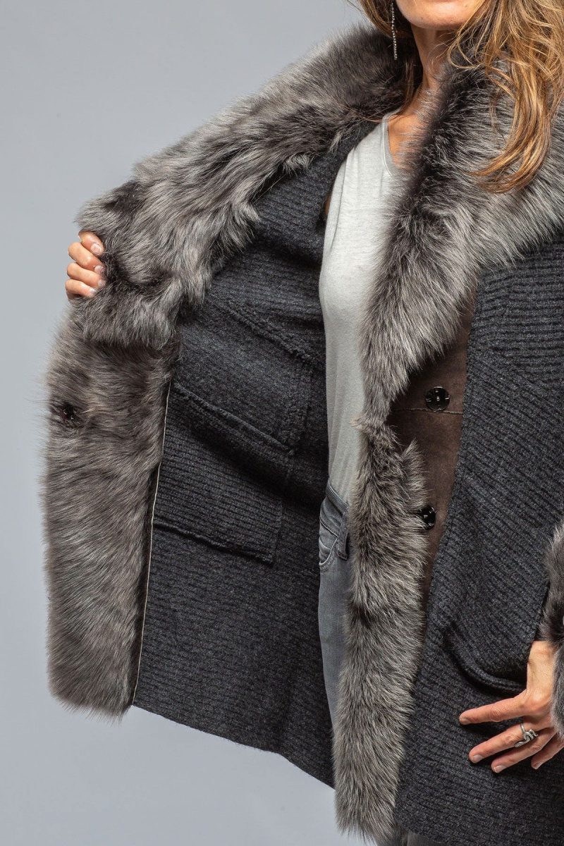 artico regina long sweater coat in anthracite ladies outerwear shearling axels vail 39387399160042