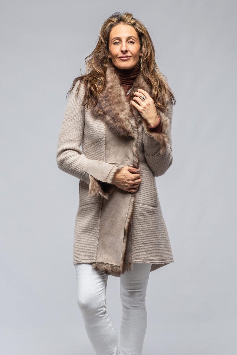 artico regina long sweater coat in light grey ladies outerwear shearling axels vail 39387421769962