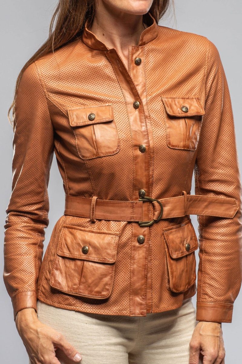 artico ventura perforated leather jacket in cognac ladies outerwear leather axels vail 40287578063082