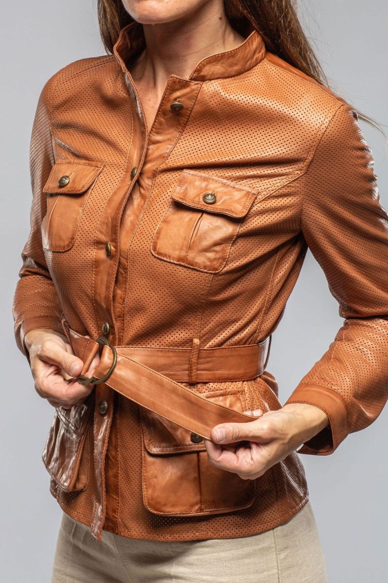 artico ventura perforated leather jacket in cognac ladies outerwear leather axels vail 40287578292458