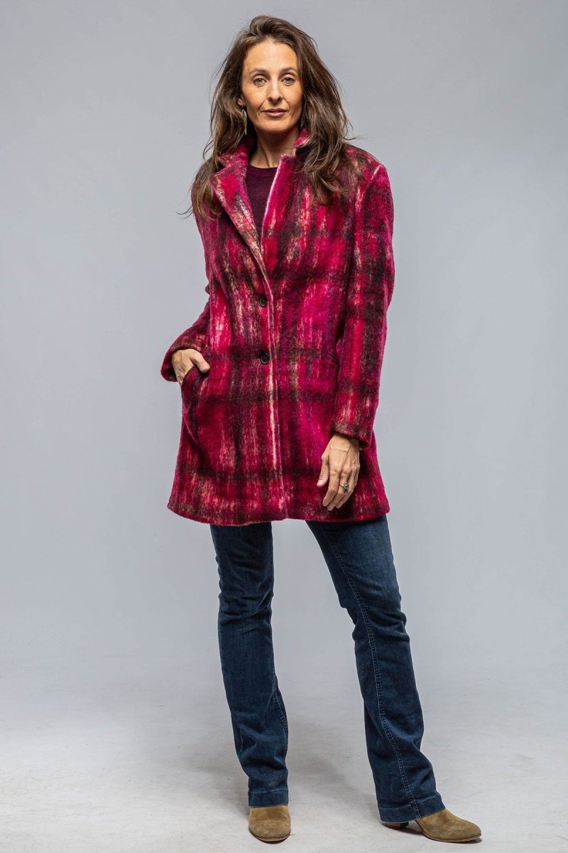 avant toi cupola tartan painted 3 4 coat in cherry ladies outerwear cloth axels vail 39751512391914