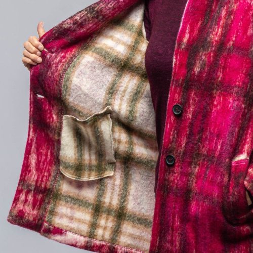 avant toi cupola tartan painted 3 4 coat in cherry ladies outerwear cloth axels vail 39751512490218