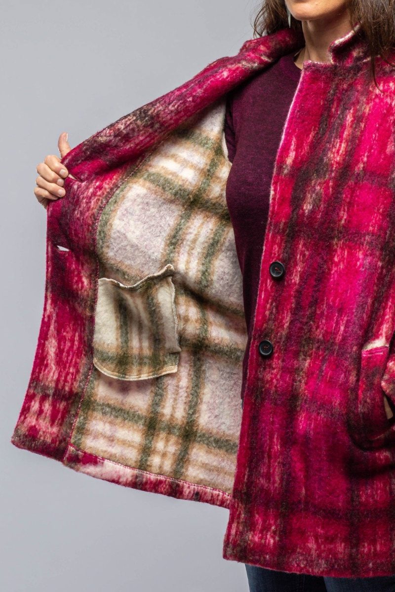 avant toi cupola tartan painted 3 4 coat in cherry ladies outerwear cloth axels vail 39751512490218